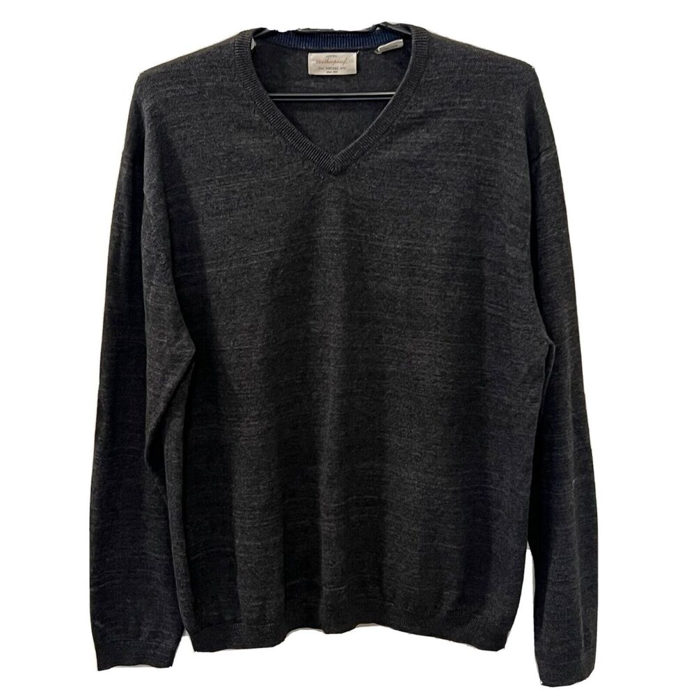 Weatherproof Vintage Mens Gray V-Neck Sweater 100% Cotton Sz XL